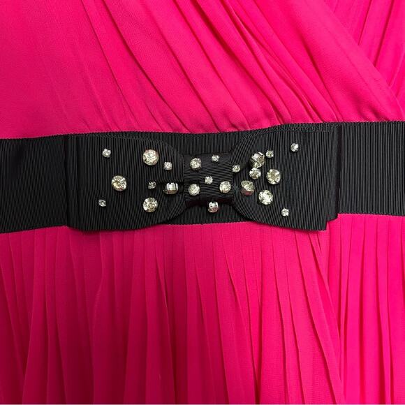 Kate Spade Chiffon Embellished Bow Midi Dress V Neck Hot Pink Women’s Size 2 - Picture 6 of 12